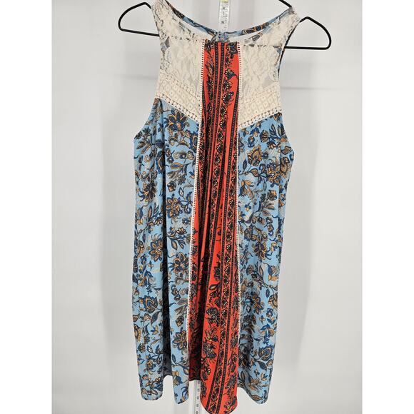 Xhilaration Womens Sz L Knee Length Summer Dress Boho Red White Blue Crochet - Picture 1 of 5